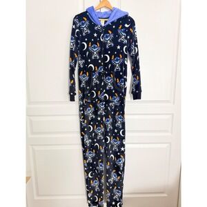 Disney Stitch‎ M Halloween Skeleton Hooded Fleece One Piece Pajamas NWOT